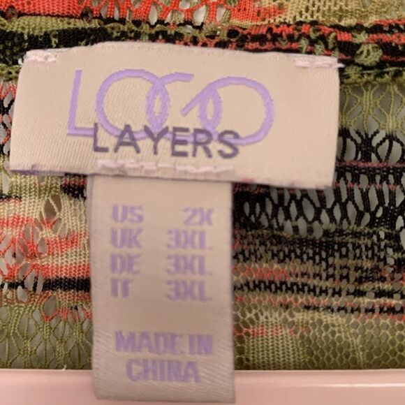 Logo Loyers Lori Goldshtein Olive Green Abstract Print Mesh Blouse Size 2X - Picture 6 of 8